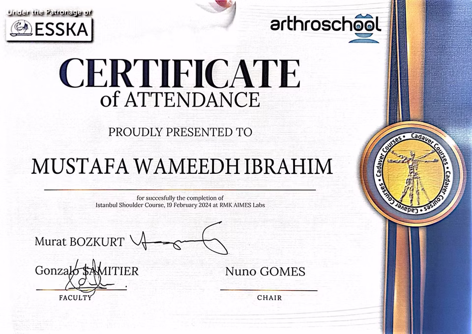 Dr. Mustafa Wameedh certificate or qualification